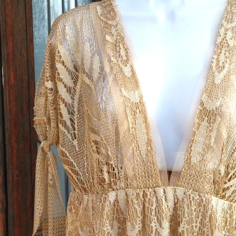 ANNA SUI Gold lace top - Picture 2 of 7